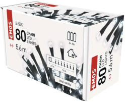 EMOS LED karácsonyi fényfüzér, 5, 6 m, 3x AA, kültéri és beltéri, hideg fehér, időzítő D4FC02 (D4FC02)