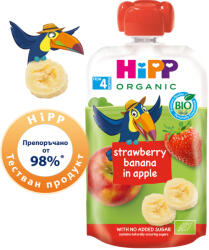 Hipp Organic Плодова закуска ябълка, ягода и банан 100г