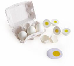 Hape Egg Carton 3 oua fierte tari cu coaja usor detasabila si 3 oua prajite, jucarie educationala realista pentru copii de la varsta de trei ani din lemn (E3156) Bucatarie copii