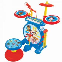 Lexibook K610PA PAW Patrol Helper on Four Paws Chase Kit de tobe pentru copii, sunet de tobe digital adevarat, claviatura cu 8 note, mufa MP3, scaun inclus, albastru/rosu
