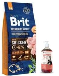 Brit Brit Premium By Nature Senior S+M csirkével 15kg + Lab-V lazacolaj 100% kutyáknak és macskáknak minden korosztály számára 1000ml hidegen sajtolt