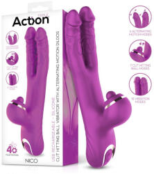 Action Nico dupla mozgó szárú vibrátor, pulzációs csiklóággal (lila) - ovszer-vasarlas