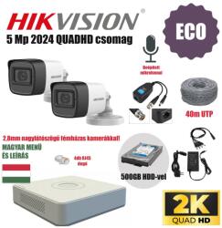  Hikvision szereld magad 5MP ECO TurboHD csomag 2 kamerával, minden tartozékkal