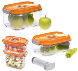 Status szett dobozban (4 db narancs vákuumtároló doboz: 0, 5L+0, 8L+1, 4L+2L+1 db kézi pumpa)