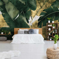 Wallvision Sötétzöld és arany banánlevél mintás fotótapéta 416x290cm