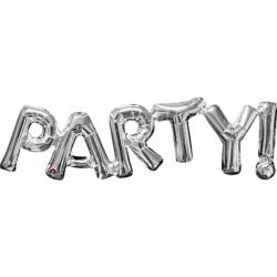 Fólia lufi - PARTY! ezüst felirat, csak levegővel tölthető, 83x22cm, 07-3309901 (LUFI813255)