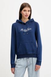 Guess Jeans pamut melegítőfelső sötétkék, nyomott mintás, kapucnis, W5YQ11 KCXQ1 - sötétkék M