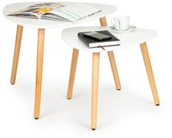 ModernHOME Skandináv 2 db-os dohányzóasztal szett, fehér MDF lap, bükk láb (RH2006-56)