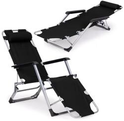 MultiGarden Összecsukható 2-az-1-ben fekete kerti napozóágy 150 kg teherbírással (ZRL010F BLACK)