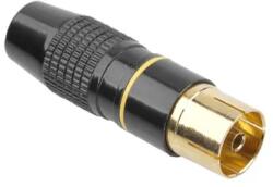 Lechpol Koaxiális TV antennadugó aljzat, egyenes, női, fém ház, fekete (71135)