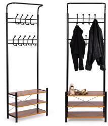 ModernHome Fém ruhaállvány 18 akasztóval, 3 polccal, fekete, 190×66×30 cm (GH-202 BLACK)
