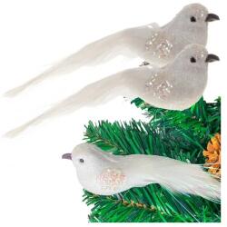 Ruhhy Fehér, csillámos madár karácsonyfadísz csipeszes, 2 db-os szett, 16 cm (00022338)