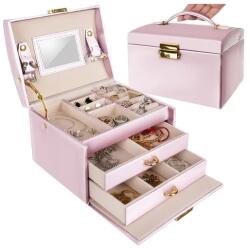 Beautylushh Rózsaszín, kulcsra zárható ékszerdoboz tükörrel, 20 rekesszel (00006400)