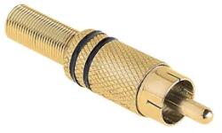 Lechpol Aranyozott RCA dugó, fém ház, 2 fekete gyűrű, forrasztható (66643)