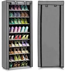 ModernHome Textil ruhásszekrény 9 polccal, fém vázzal, cipő- és ruhatároló, 58×28×161 cm (PJJSC003)