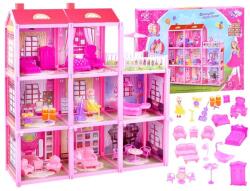 Jokomisiada Rózsaszín, 3 szintes babaház bútorokkal és babával, 60×65 cm (14676)
