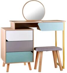 Jokomisiada Gyerek sminkasztal tükörrel és zsámollyal, 4 fiókkal, MDF, 109 cm (20129)