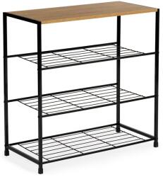 ModernHome Fém cipőtartó állvány, 3 szintes fa tetőpolccal, 63×63×30 cm, fekete (XJ633063A1)