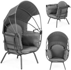 ModernHOME Szürke kerti kokon fotel felhajtható napellenzővel, acél vázzal, 150 kg (PL252-S)