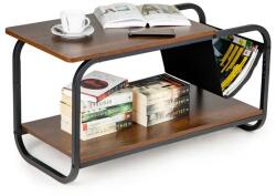 ModernHOME Modern loft dohányzóasztal, 2 szintes, MDF 86, 5×40×46 cm, fekete fém vázzal (YLT-1502-02P)