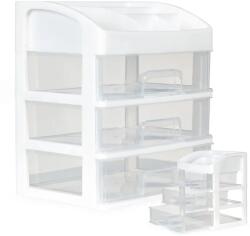 ModernHome Fehér műanyag kozmetikai rendező 3 fiókkal és 6 rekesszel, 23, 5×17×26, 5 cm (PJJMSB001-01)