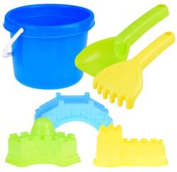Jokomisiada Homokozó játékszett: színes 14 cm vödör, lapát, gereblye, 3 forma (20803)