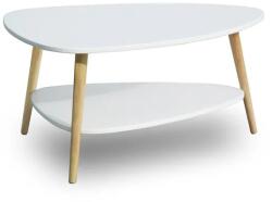 ModernHome Fehér modern dohányzóasztal polccal, fenyő lábakkal 97×72 cm (FH-CT0211)