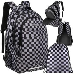 Kruzzel Fekete kockás iskolai hátizsák 30 l cipőzsákkal, oxford 600D (00024531)