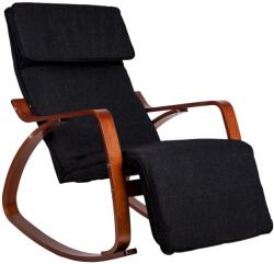 ModernHome Elegáns hintaszék állítható lábtartóval, fekete szövet, diófa váz, 97x70x70 cm, (TXRC-03 WALNUT)