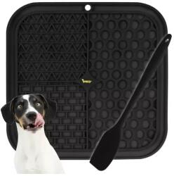 Purlov Fekete szilikon antistressz nyalogató kutya etető-alátét, csúszásgátló, 20×20 cm (00019378)