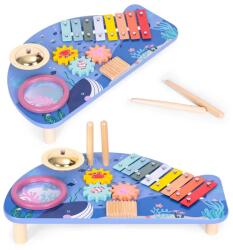 ECOTOYS fa bálna hangszerasztal xilofon, dob, cintányér, csörgő 18 hó+ (TL204013)