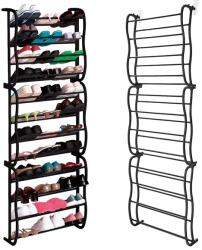ModernHome Függeszthető cipőtartó ajtóra, 12 szintes fém polc, 36 párhoz, 55×15×185 cm (PJJWMSR003 BLACK)