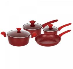 Herzberg 7 részes piros márványbevonatú öntöttvas edénykészlet, PFOA-mentes, indukciós (HG-04715RED)