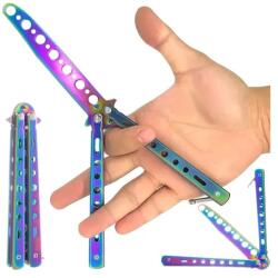 Trizand Gyakorló pillangókés tompa pengével, szivárvány titán-acél, 22 cm (00018543)