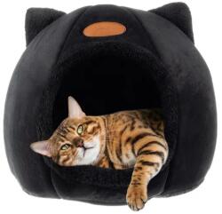 Purlov Fekete plüss macskaház ágy párnával, vízálló csúszásgátlós alj, 37×34 cm (00021947)