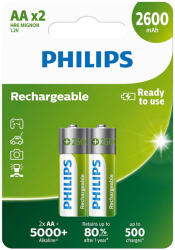 Philips Újratölthető AA NiMH 2600mAh elem készlet, 2 darab