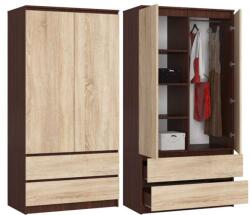 AKORD S90 Kétajtós Ruhásszekrény Wenge-Sonoma Tölgy Laminált (SP0PSYSVENSON010)