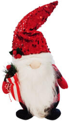  Karácsonyi skandináv manó flitteres sapkával és fagyönggyel 43 cm