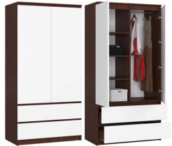 AKORD Modern Kétajtós Ruhásszekrény Laminált Wenge-Fehér 2 Fiókkal (SP0PSYSVENBIA010)