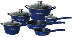 Cheffinger 6 db-os serpenyős készlet fedéllel CF-DIAC12BLUE, márvány bevonat, karcmentes, 18-20-24-28cm/1.6L-2L-3.5L-5.7L