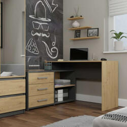 GreenSite Riano MIX Dany sarok íróasztal polccal, tárolóval, 120x76x50 cm, antracit-tölgy