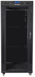 Lanberg FF01-6827-12BL 19" 27U SZÉL: 600mm MÉLY: 800mm MAG: 1431mm lapraszerelt LCD üvegajtós fekete rack szekrény - pepita