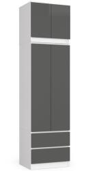AKORD Furniture Factory Gardróbszekrény Felépítménnyel S60 2 Ajtó 2 Fiók Bútor Fehér/Szürke 60x234x51 cm