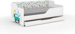  Pat pentru copii LILU cu front și lateral laminat, 160x80cm, cu saltea și spațiu de depozitare pentru lenjerie - autós