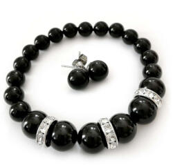 Swarovski Kristály Nyaklánc és Fülbevaló Szett - Fekete - 8/10mm