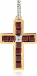  Kereszt Arannyal Bevont Ezüst Medál Barton Gránáttal és Fehér Topázzal, ROS246