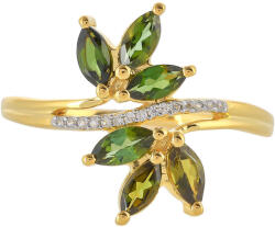  Arannyal Bevont Ezüst Gyűrű Zöld Turmalinnal és Természetes Cirkónnal, PCY11075/62