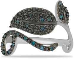  Ezüst Levél Gyűrű - Kék Gyémánt - 0.19 Karát