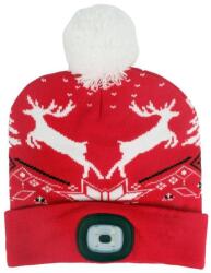 Strend Pro Sapka Strend Pro X-mas, piros, rénszarvasokkal, L, 4x SMD LED, USB töltés