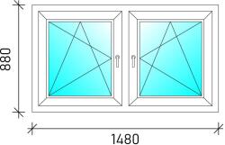  150x90 Tokosztott nyb/nyb műanyag ablak